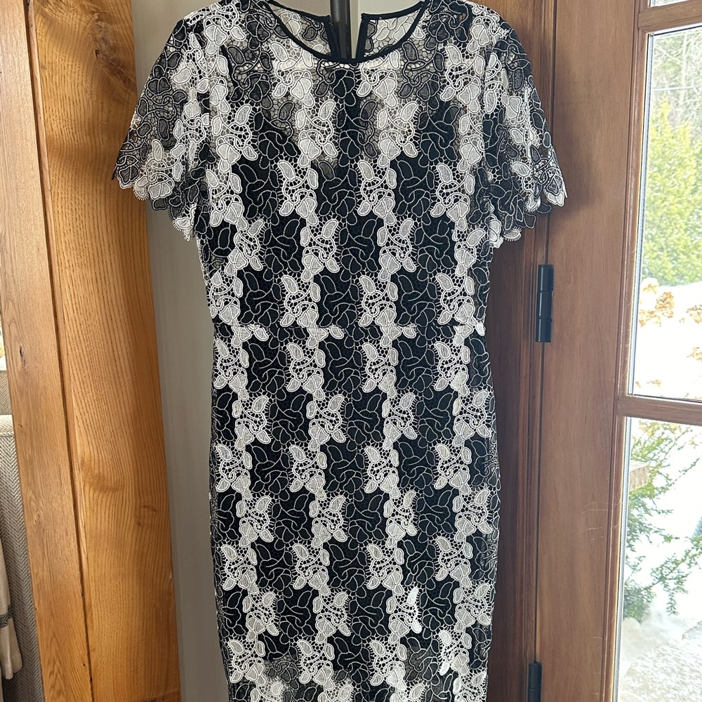 Diane Von Furstenberg black and white lace midi dress